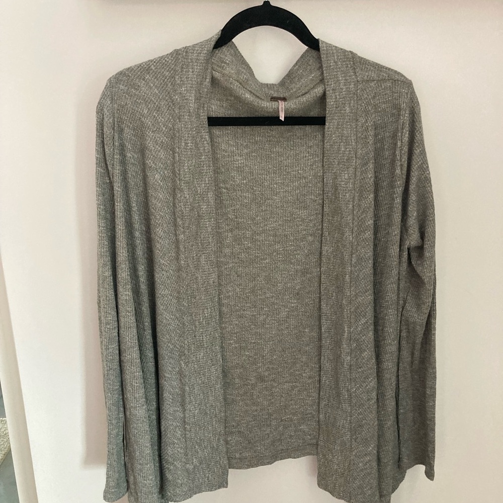 Poof! Gray Cardigan Drape Sweater Open-Front Lightweight
